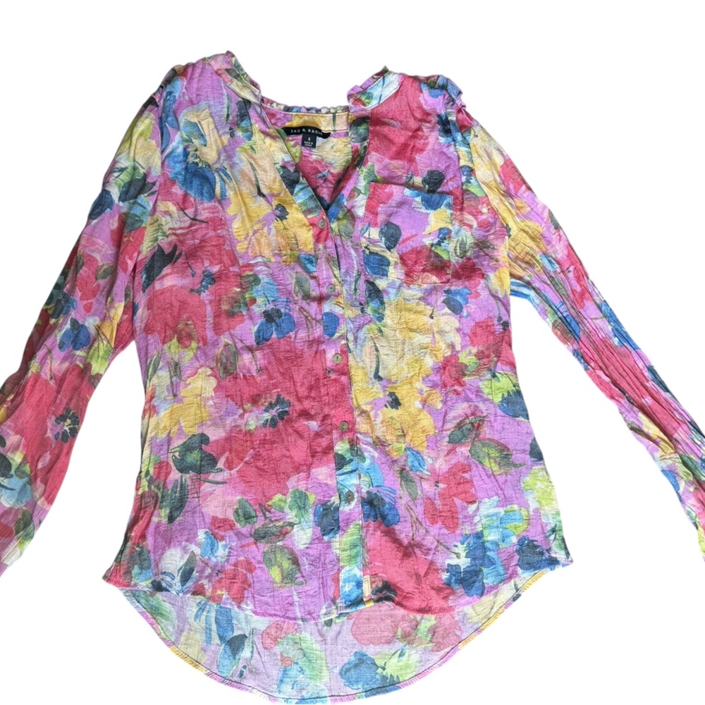 Zac & Rachel Vibrant Floral long sleeve Blouse size Small
